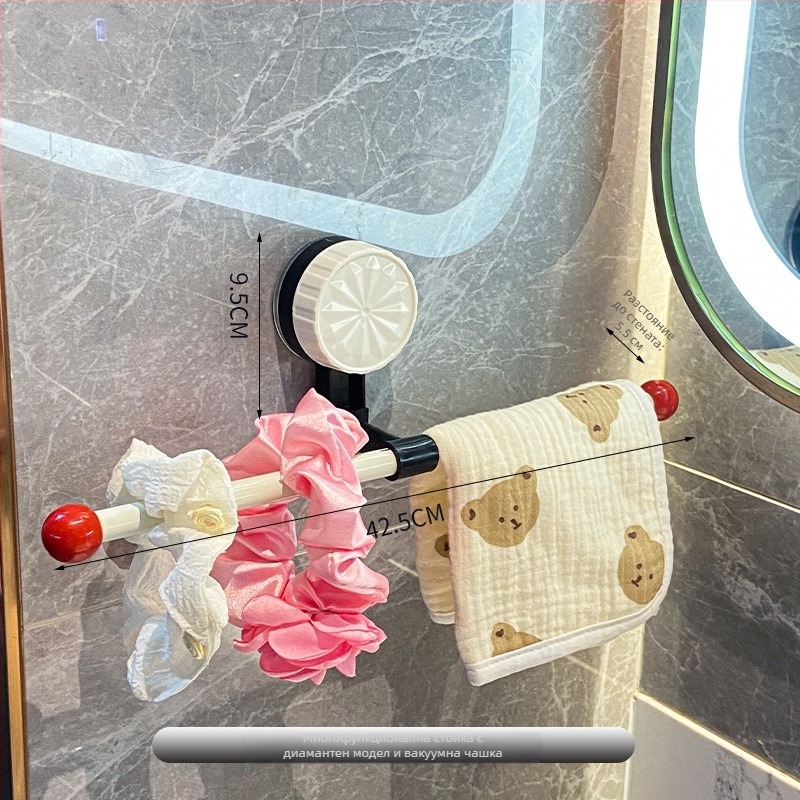 Пластмасов държач за кърпи с вакуумна чашка, без пробиване, баня, еднолентова релса за съхранение, с възможност за персонализация