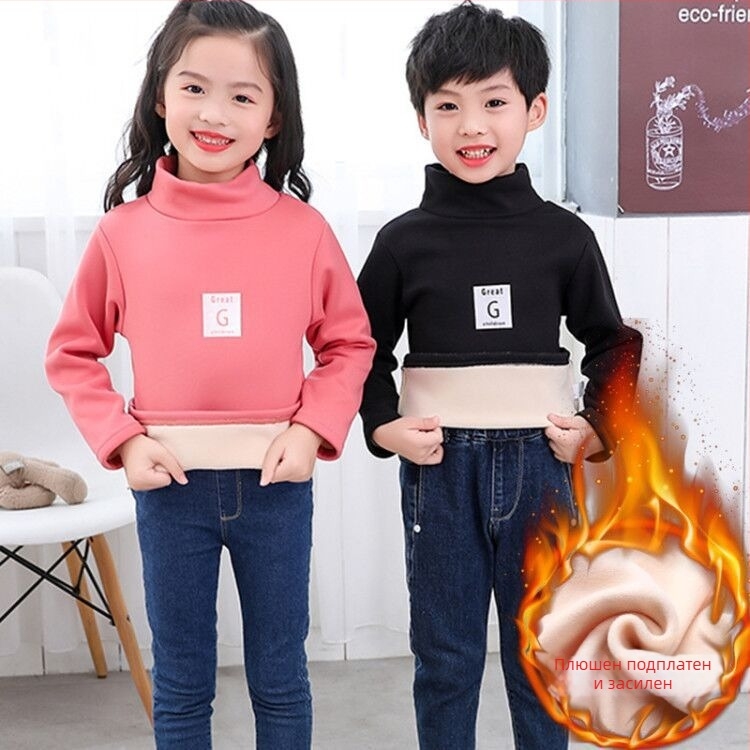 Детска блуза с райета, подплатена с полар и дебела висока яка, дълъг ръкав, за деца 3–8 г., полиестер 96%