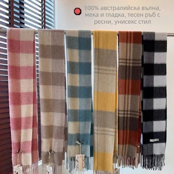 Вълнен квадратен шал - права плетка, топъл, 81-95% вълна, Зима 2024
