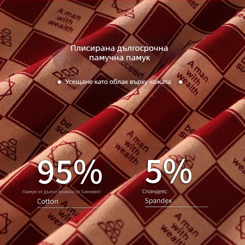 Мъжки памучни боксерки, дишащи, със средна талия, райета/каре модел, зодия 2025 година