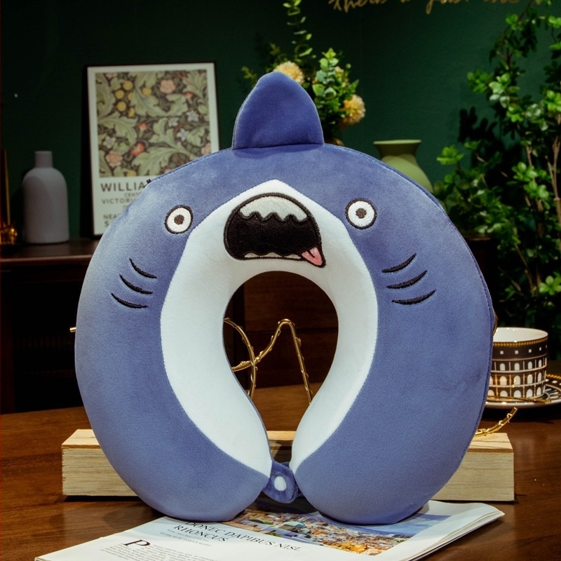 У-образна пътна възглавничка за шия с пълнеж паметна пяна, покритие от кристален велур, карикатурен стил, за възрастни, подходяща за полет със самолет