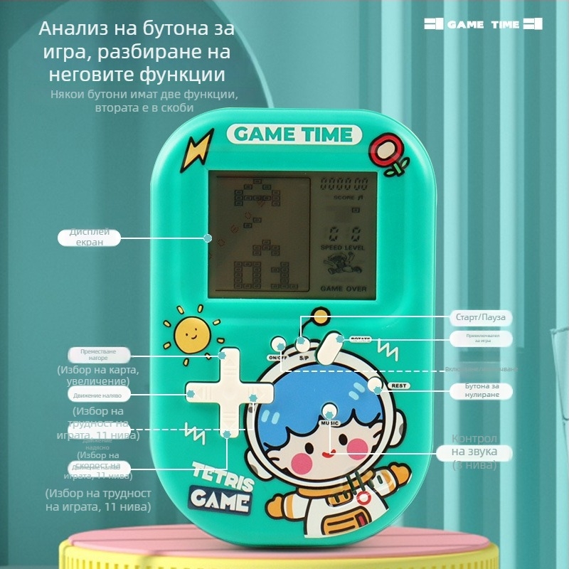 Тетрис преносима игрова конзола - оригинален софтуер за играта, ретро стил, памет 1GB, за един играч