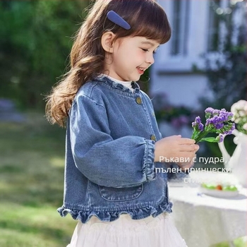 Дънково палто за момичета – ежедневен стил, пролетно-есенно палто, еднобортово закопчаване, каубой стил, за деца над 8 години