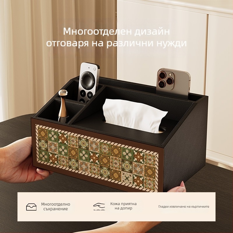 Кутия за дистанционно управление за съхранение със капак и отделения — дървена от MDF конструкция, модерен минималистичен стил, възможност за печат на лого