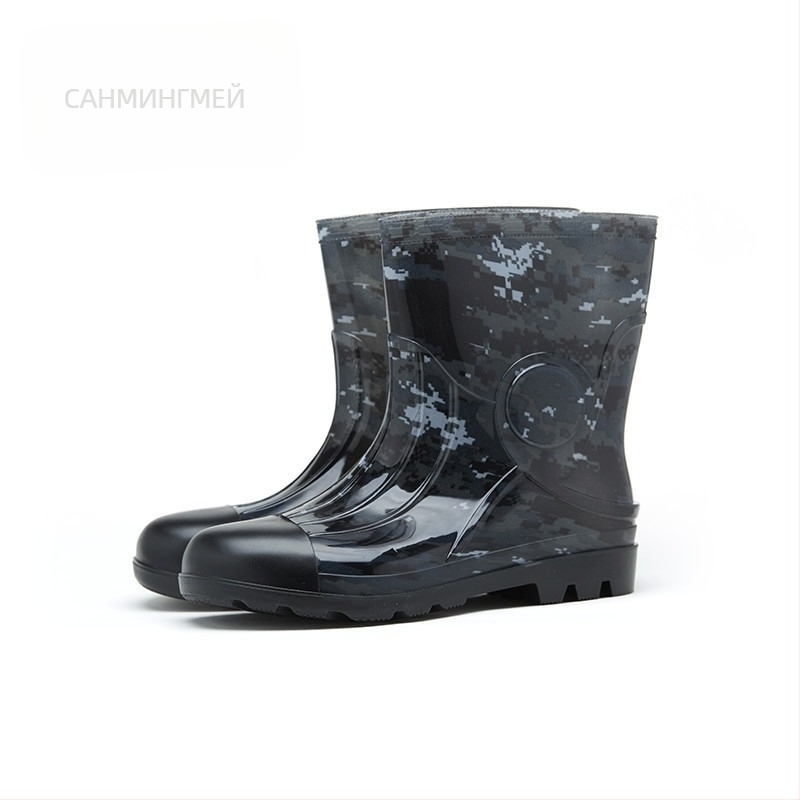 Мъжки дъждовни ботуши до средната част на пищяла - водоустойчиви, антихлъзгащи, износоустойчиви, камуфляжен принт