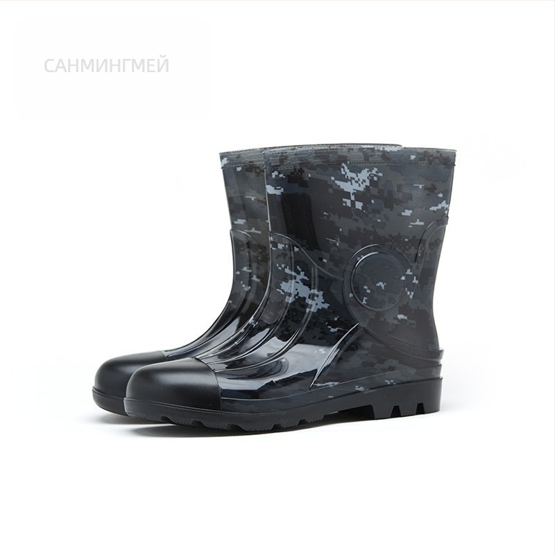 Мъжки дъждовни ботуши до средната част на пищяла - водоустойчиви, антихлъзгащи, износоустойчиви, камуфляжен принт