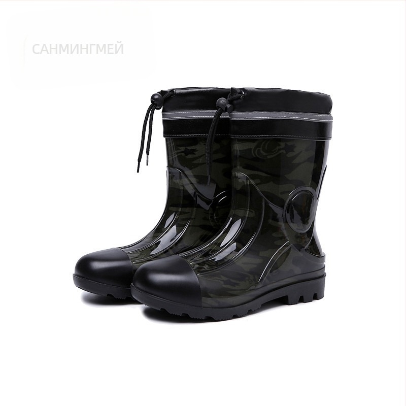Мъжки дъждовни ботуши до средната част на пищяла - водоустойчиви, антихлъзгащи, износоустойчиви, камуфляжен принт