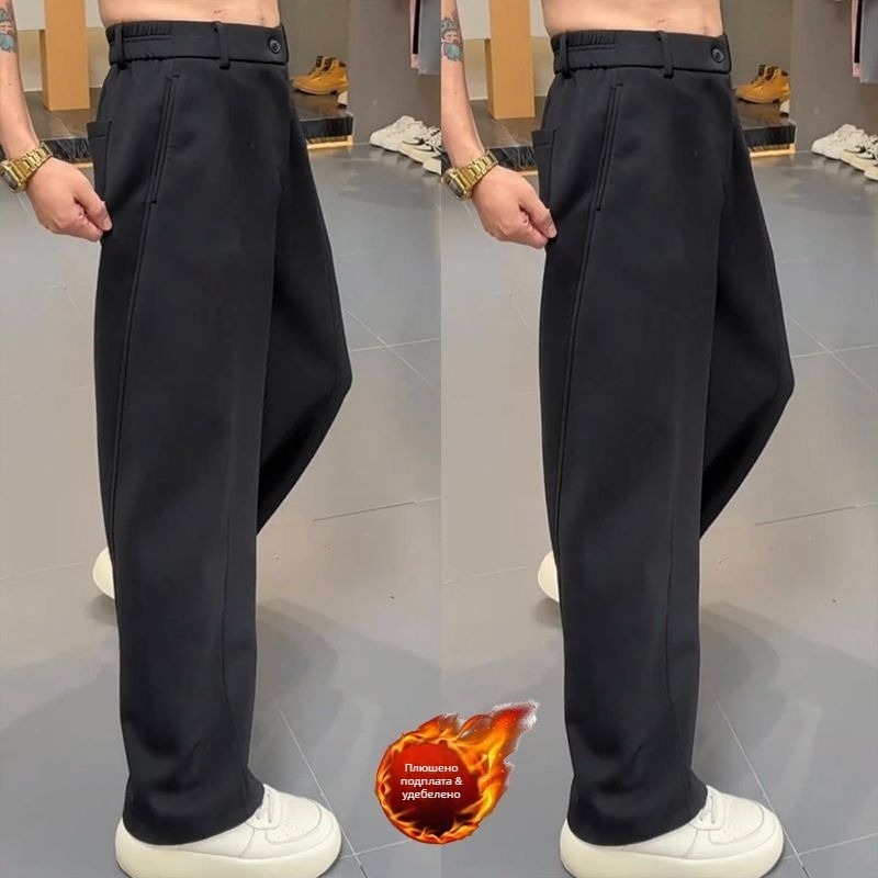 Мъжки прави спортни панталони от велюр Cupro влакна, удебелена материя, микроеластичност, талия средна височина, прав силует (Пролет 2025)