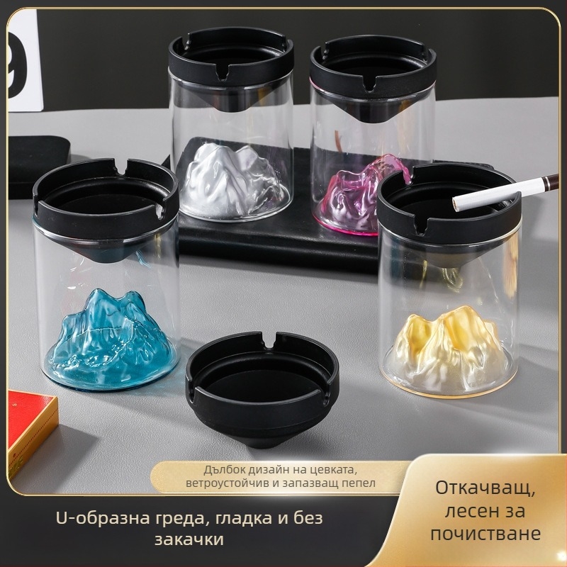 Пепелник от боросиликатно стъкло с капак – ветроустойчив за дома, офиса и кафето, многоразов