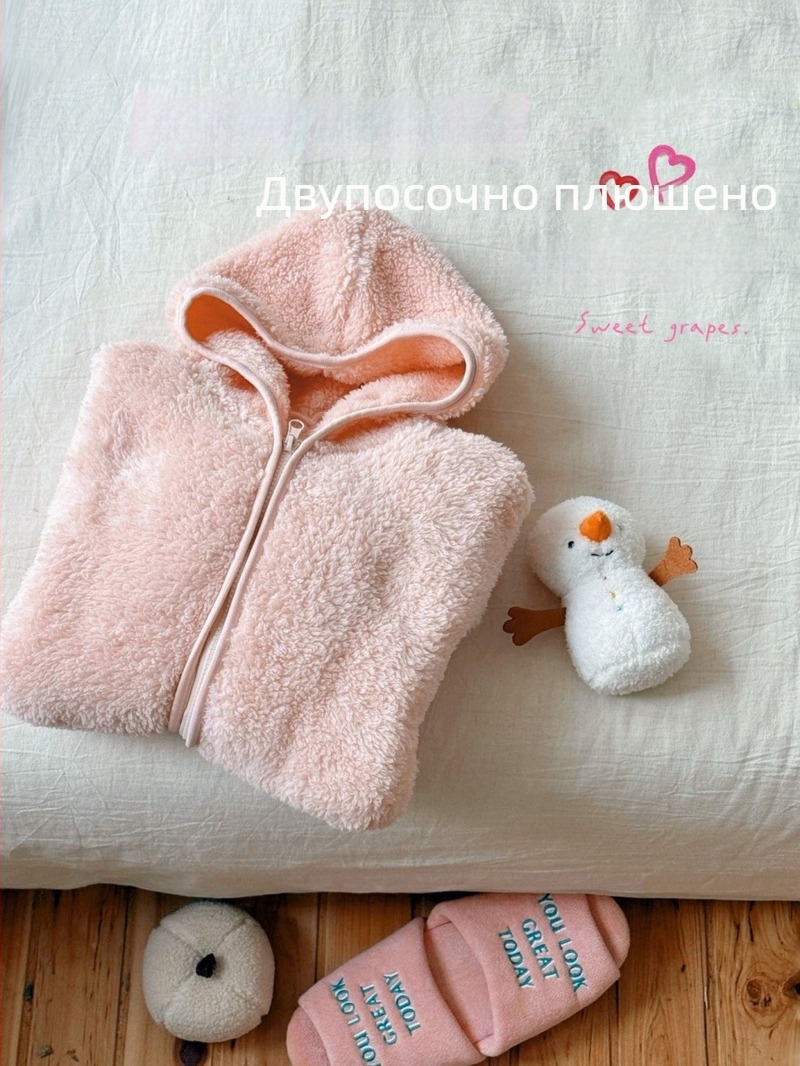 Детски плюшен гащеризон за спане с качулка – двустранен, обратим, унисекс, зимен дълъг дизайн, 100% полиестер