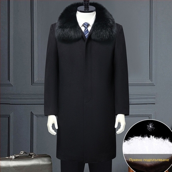 Зимно палто от вълна с премахваема пухена подплата, средна дължина, еднобортно, жакард детайли