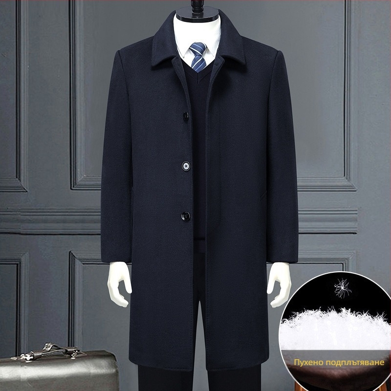 Зимно палто от вълна с премахваема пухена подплата, средна дължина, еднобортно, жакард детайли