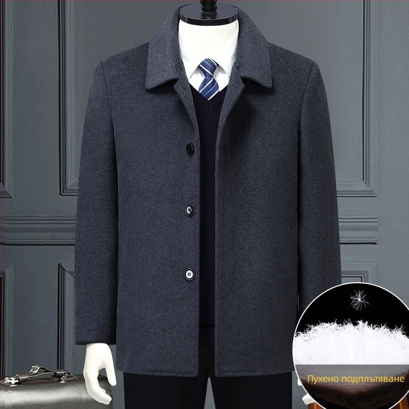 Зимно палто от вълна с премахваема пухена подплата, средна дължина, еднобортно, жакард детайли