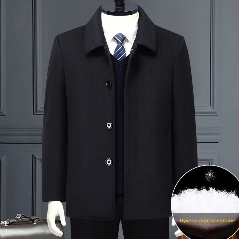 Зимно палто от вълна с премахваема пухена подплата, средна дължина, еднобортно, жакард детайли