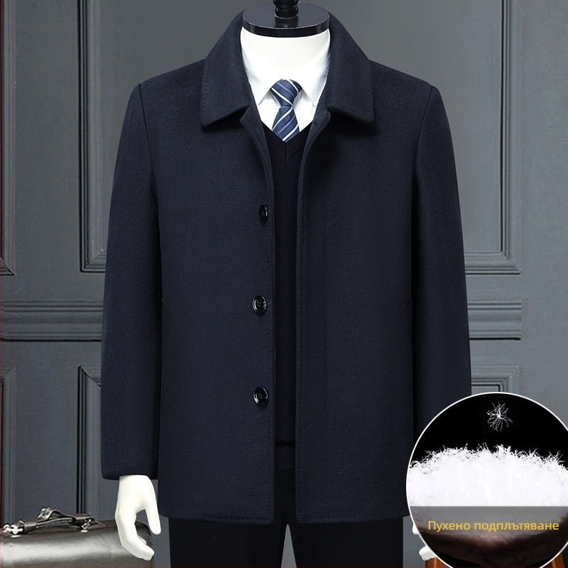 Зимно палто от вълна с премахваема пухена подплата, средна дължина, еднобортно, жакард детайли