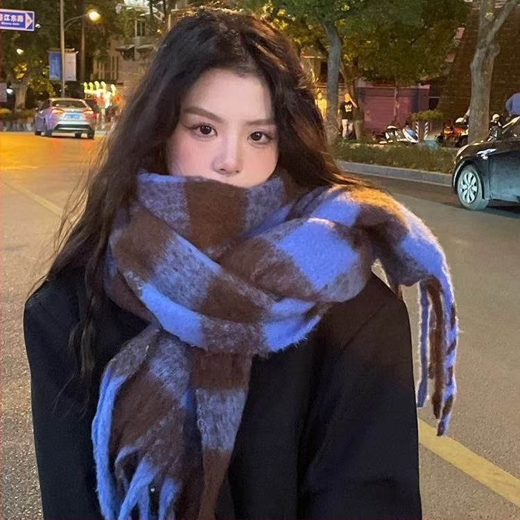 Шал от полиестер с каре, плътна тъкан, топъл, модел H25622