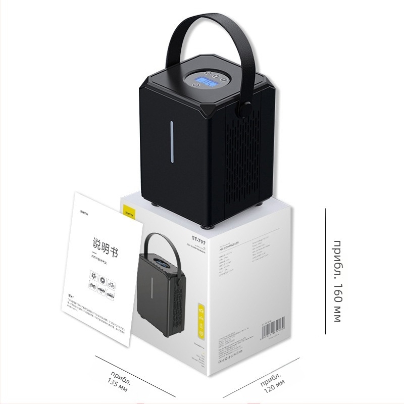 Автомобилна помпа за гуми с цифров дисплей, преносима, 12V, 120W, еднокорпусна цилиндрична, 3 m кабел, 35 л/мин, светлина и манометър за налягането на гумите