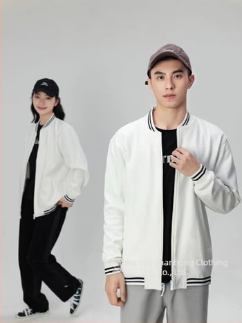 Бейзболно яке с цип, райета, японски ретро стил, свободна кройка, памучен велур 400 г