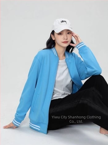 Бейзболно яке с цип, райета, японски ретро стил, свободна кройка, памучен велур 400 г