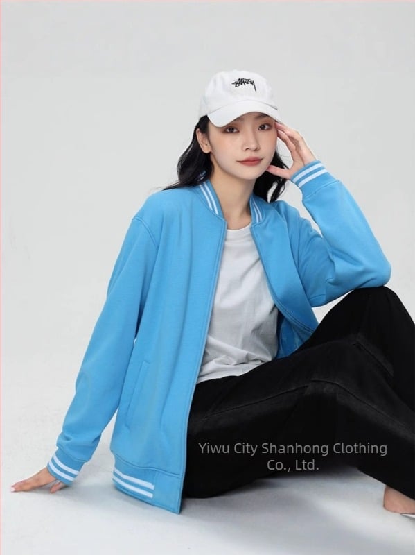 Бейзболно яке с цип, райета, японски ретро стил, свободна кройка, памучен велур 400 г