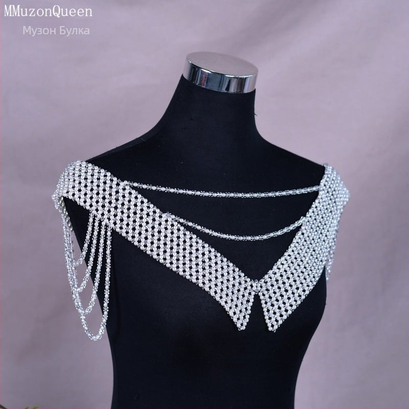 Елегантна ръчно плетена перлена тяло-верига с кристали, аксесоар за рокля VG99