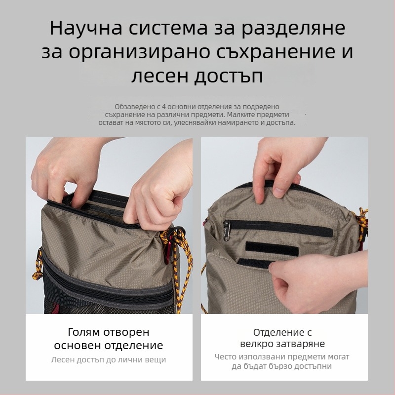 Чанта за кръст за походи: ултралека найлонова, водоустойчива, сгъваема, голям капацитет, през рамо