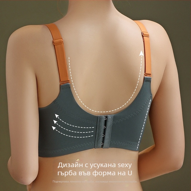 Дантелен безжичен бюстгальтер с чашка 3/4, формовани чаши с горна тънка и долна дебела част, фиксирани двойни презрамки, задна четириредна закопчалка