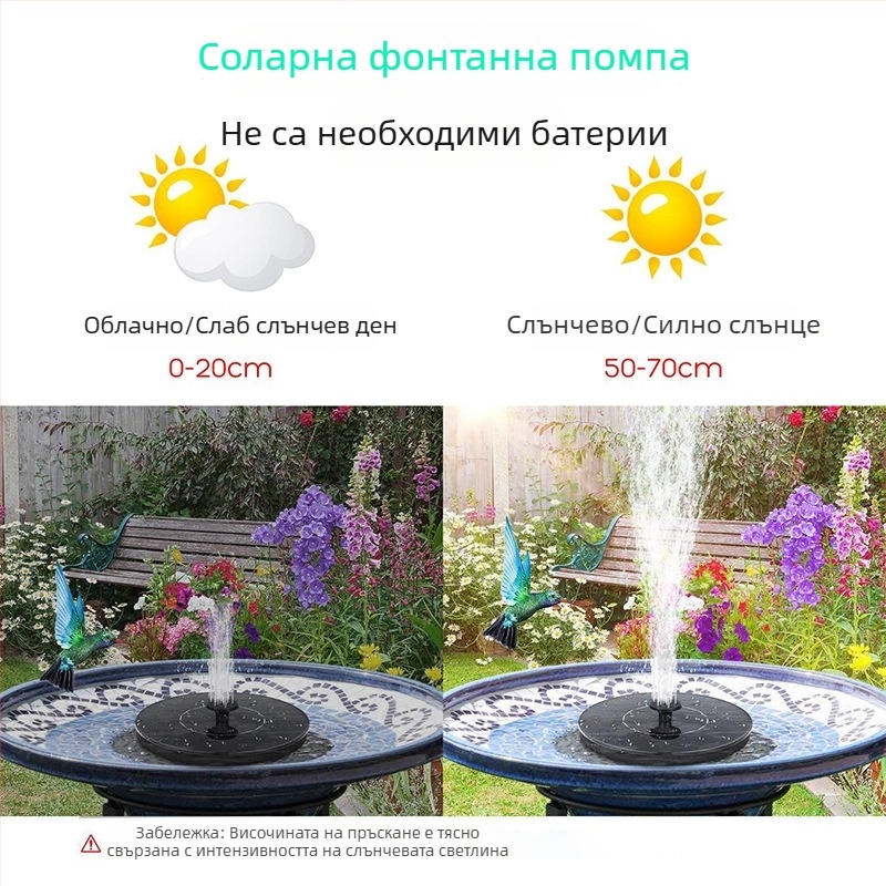 Слънчев фонтан със светодиодни светлини и водна помпа за външна градина