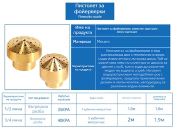 Латунова фонтанна пръскалка за озеленяване и градина, вътрешна резба; работна температура: при стайна температура; налягане: атмосферно; среда: вода