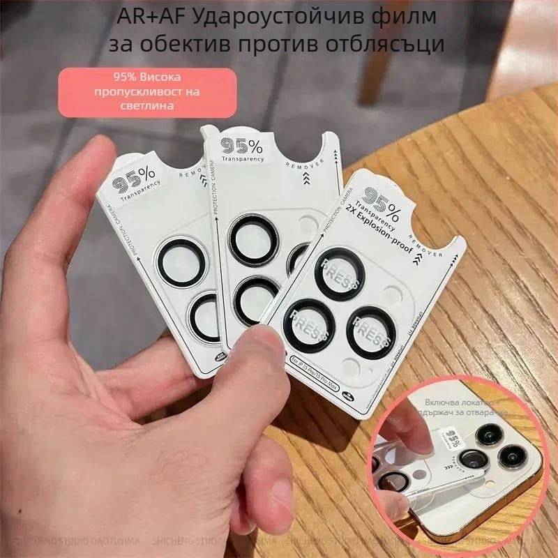 Стъклена защита за обектива на iPhone 11–14 Pro/Max (HD, удароустойчива, прахоустойчива, антиотпечатък, устойчивост на падане)