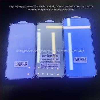 Amy Shield Предно закалено стъкло за протектор на дисплея за iPhone 12–14 серия — HD яснота, защита от отпечатъци и синя светлина