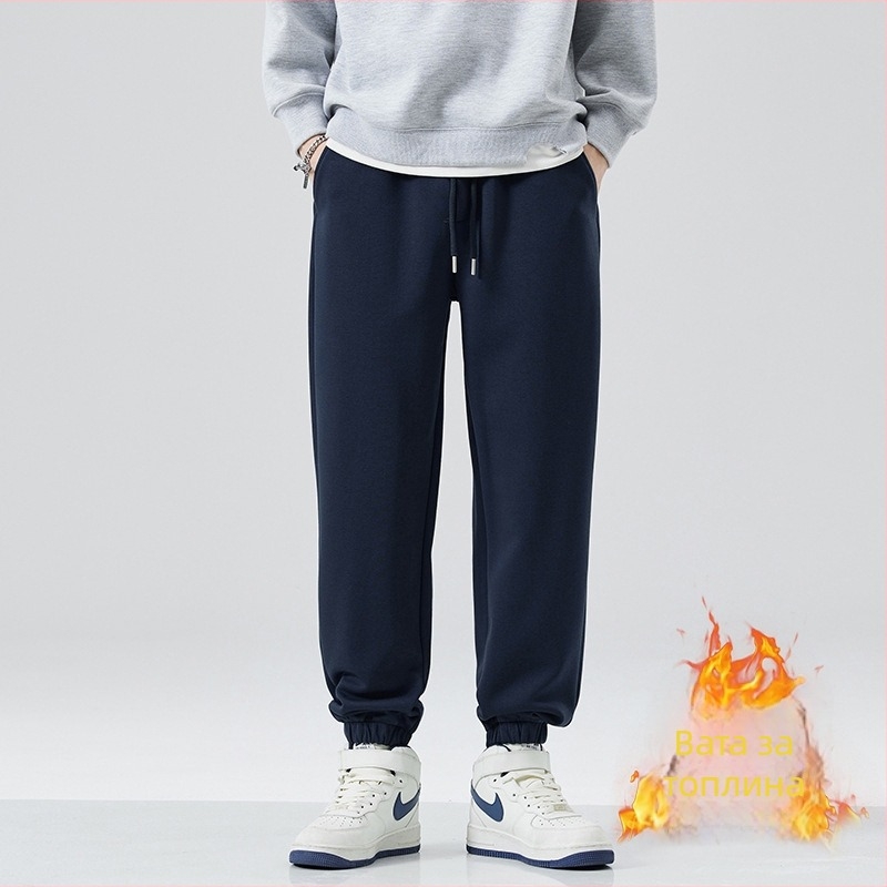 Мъжки спортни панталони с поларена подплата, удебелени, с връзка за пристягане, свободна кройка, 63% памук / 37% полиестер