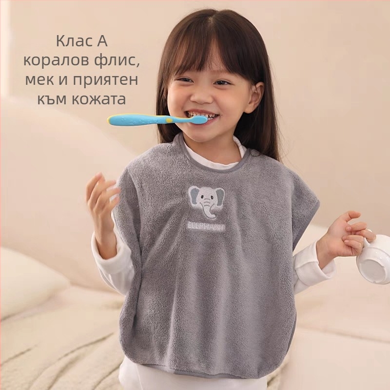 Детска кърпа за миене с биб - многофункционална кърпа за лице, водоустойчива и мръсоустойчива, велур, полиестер, за деца 3–8 години