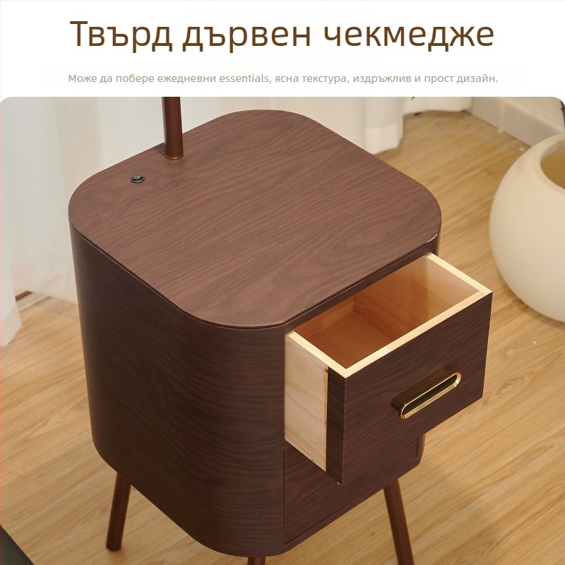 Подова лампа LED, акрилно абажур, корпус дърво и желязо, обхват 3–5 м²