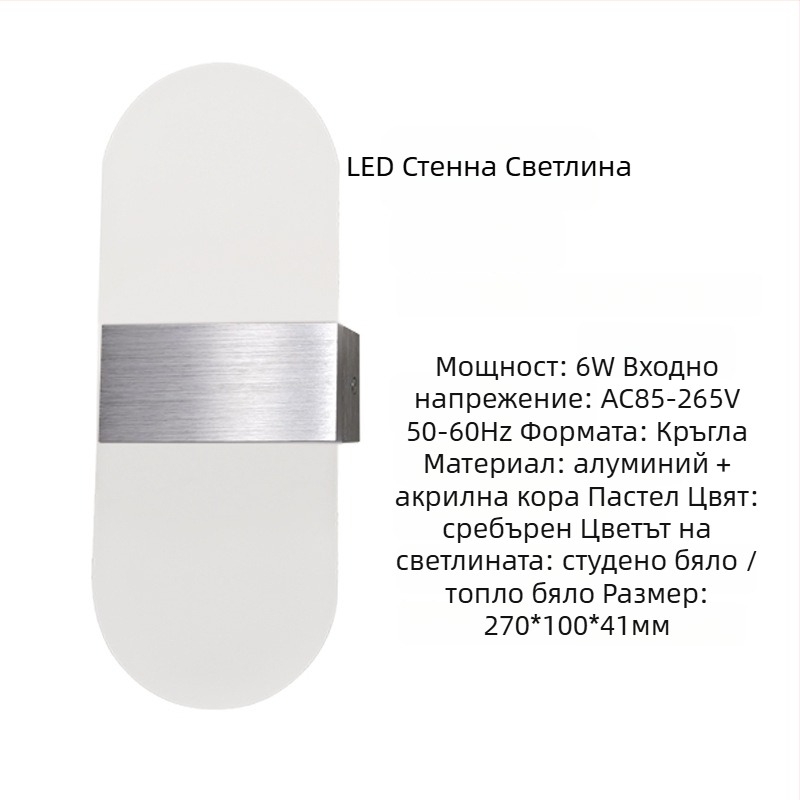 Стенно осветително тяло с алуминиев абажур, LED източник, 85–265V, повърхностен монтаж