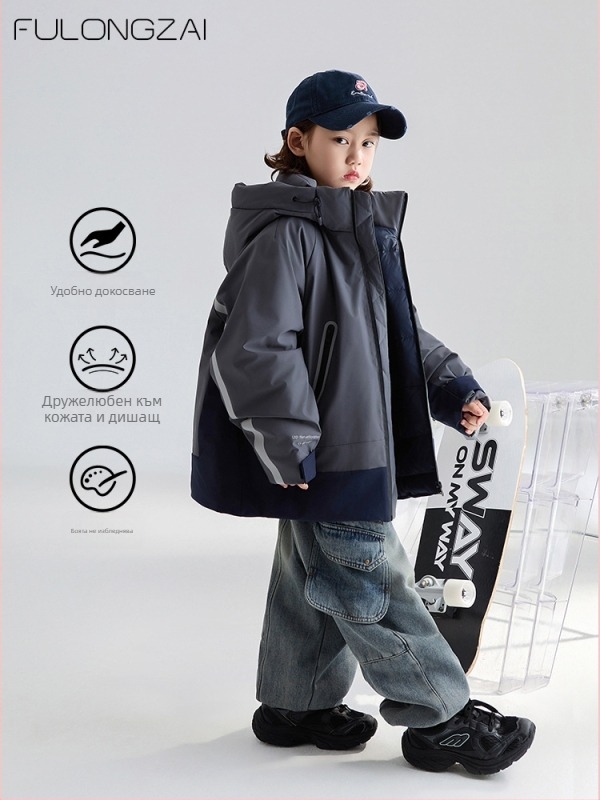 Детско пухено яке Fulongzai, есенно-зимна колекция 2024, корейски стил, пълнеж от бял пъдпъдъчи пух, външен материал: нейлон, подплата: нейлон, съдържание на велур 95%+, за деца над 8 години (над 140 см)