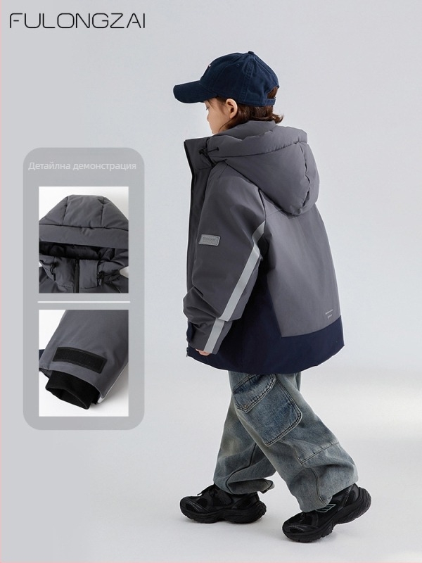 Детско пухено яке Fulongzai, есенно-зимна колекция 2024, корейски стил, пълнеж от бял пъдпъдъчи пух, външен материал: нейлон, подплата: нейлон, съдържание на велур 95%+, за деца над 8 години (над 140 см)