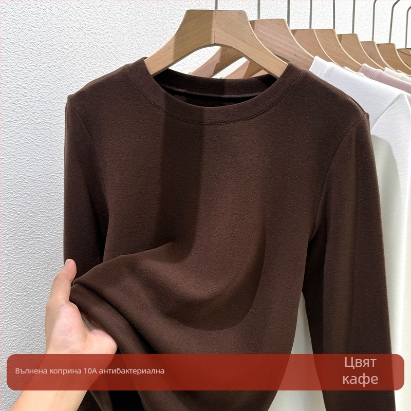 Тениска с дълги ръкави от акрилно влакно, кръгла яка, свободна кройка, елегантен делови стил, зима 2025