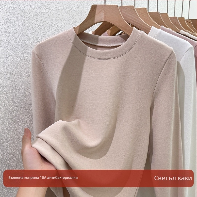 Тениска с дълги ръкави от акрилно влакно, кръгла яка, свободна кройка, елегантен делови стил, зима 2025