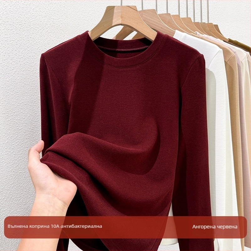 Тениска с дълги ръкави от акрилно влакно, кръгла яка, свободна кройка, елегантен делови стил, зима 2025