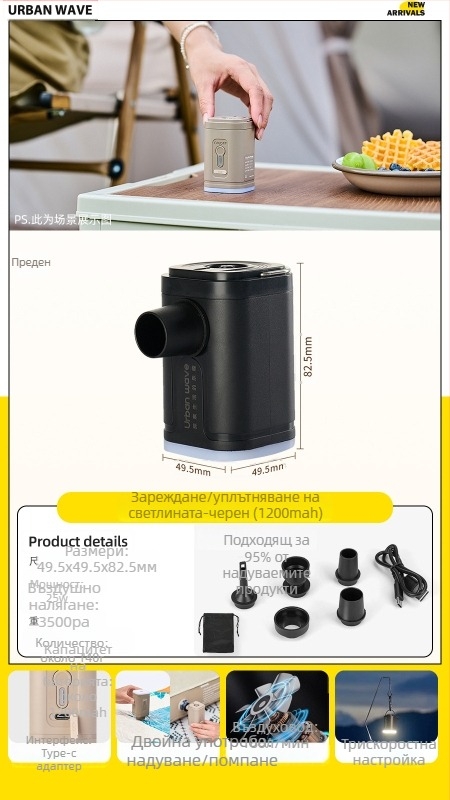 Електрическа външна къмпинг помпа за въздух с инфлация и дефлация - портативно въздушно легло, палатка, диван и гумено колело за плуване, многофункционална (Въздушно легло; Композитна тъкан; Тегло: Други; Максимално натоварване: Други)