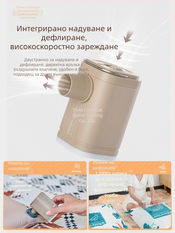 Електрическа външна къмпинг помпа за въздух с инфлация и дефлация - портативно въздушно легло, палатка, диван и гумено колело за плуване, многофункционална (Въздушно легло; Композитна тъкан; Тегло: Други; Максимално натоварване: Други)