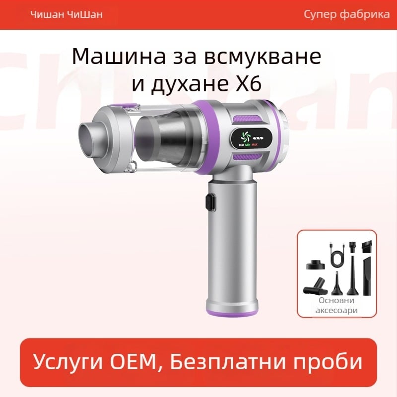 Вакуумен чистач за кола и дом с интегрирано духане и всмукване (Безчетков двигател, 11.1V, 100W, 20000Pa)