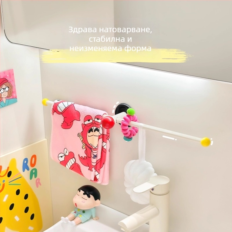Стенно монтиран държач за кърпи за баня, без пробиване, ABS/PP материали, рафт за съхранение