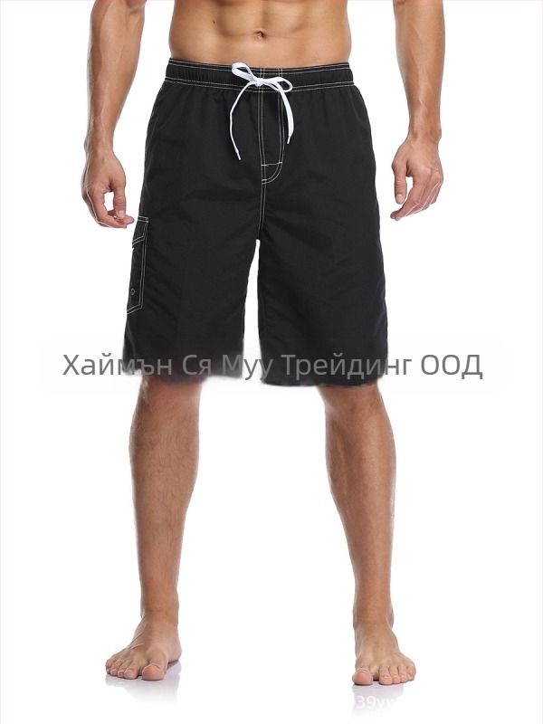 Мъжки плажни шорти, бързосъхнещ полиестерен трикотаж, прав крак, множество джобове