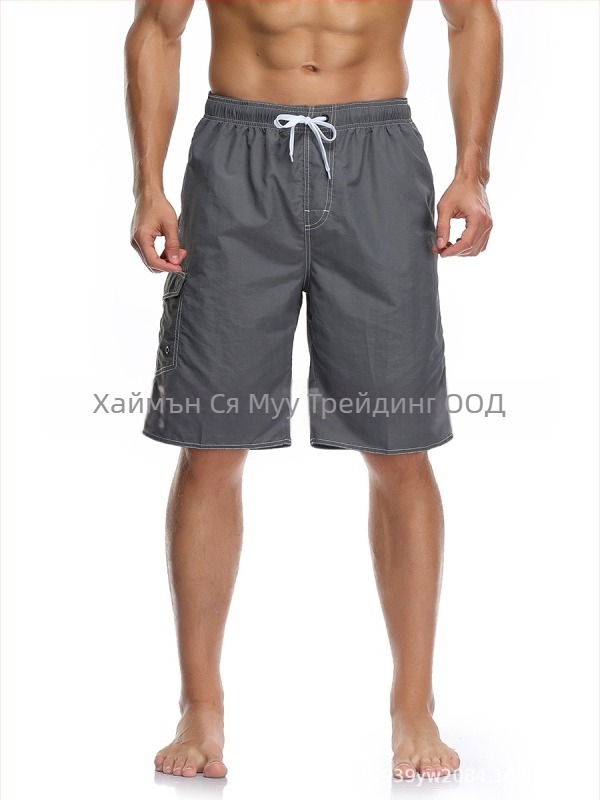 Мъжки плажни шорти, бързосъхнещ полиестерен трикотаж, прав крак, множество джобове