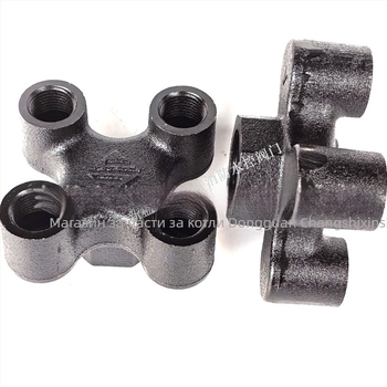 Разпределител с четири челюсти за инжекционно оборудване — чугун, монтаж с вътрешна резба, работна температура 200°C, среда: вода или масло