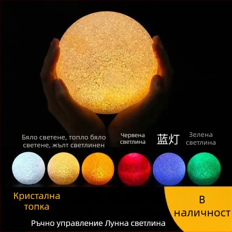 Нощна светлина за сценично изпълнение – планетообразна кристална сфера, вградена батерия, захранване ≤36V, кристален абажур, превключвател тип toggle