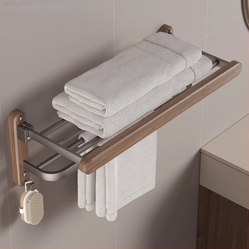 Стойка за кърпи за баня от орехово дърво и алуминиева рамка, повърхностна обработка: дървесна вакса/спрей, натоварване до 10 кг, стил Light Luxury