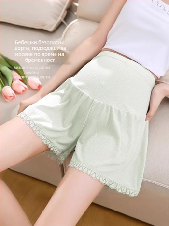 Бременни леки панталони 3/4 дължина, подпора за корема, висока талия, свободен силует, полиестер.